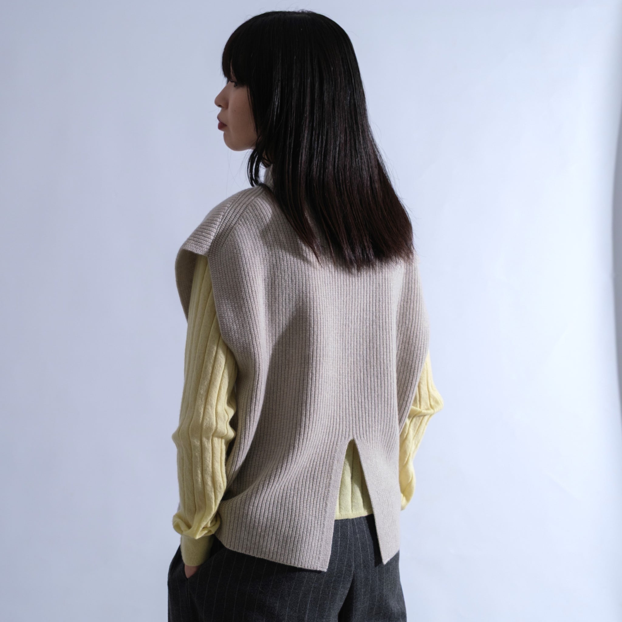 AMANDA カシミヤ 片畦編み ベスト