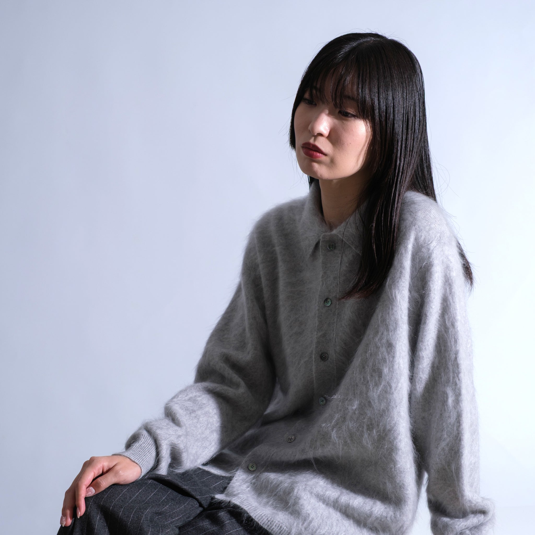 SAPNAA ファーカシミヤ ポロカーディガン