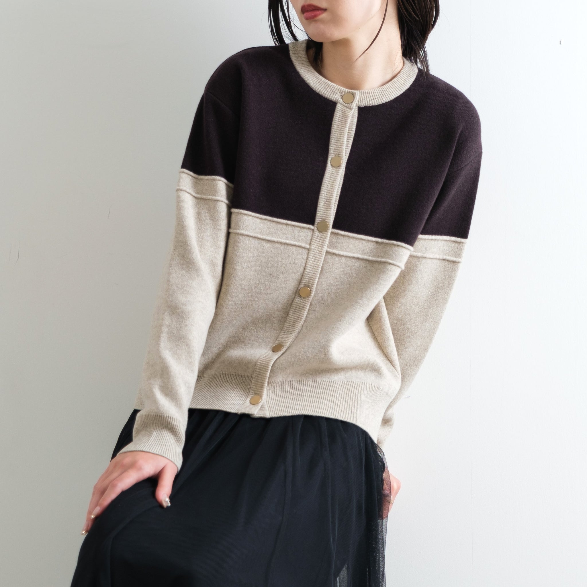 CAPRI ウール カラーブロック カーディガン