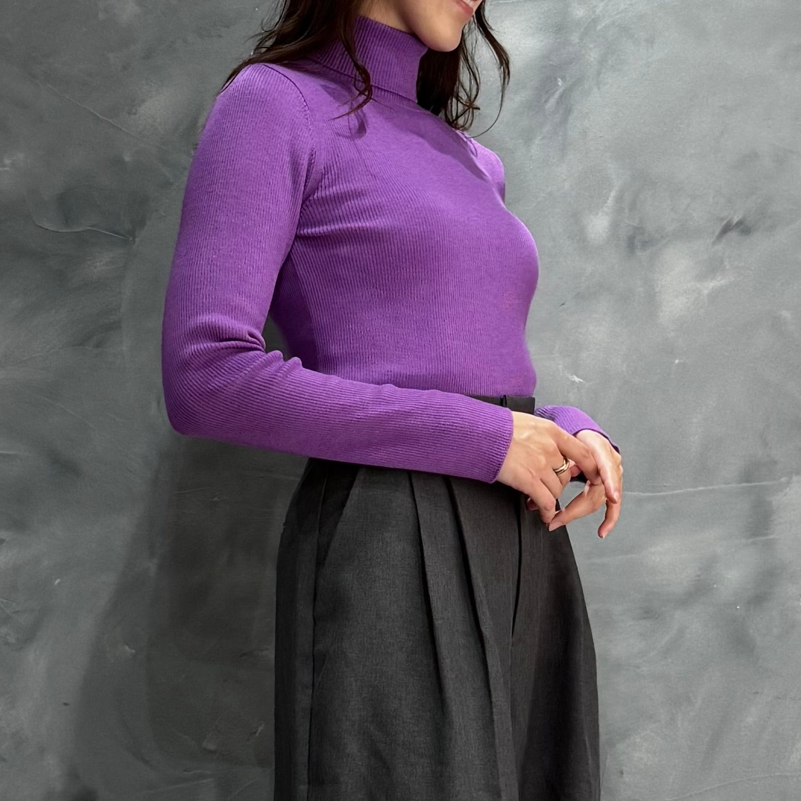 STH  カシミヤシルク タートルネックリブプルオーバー