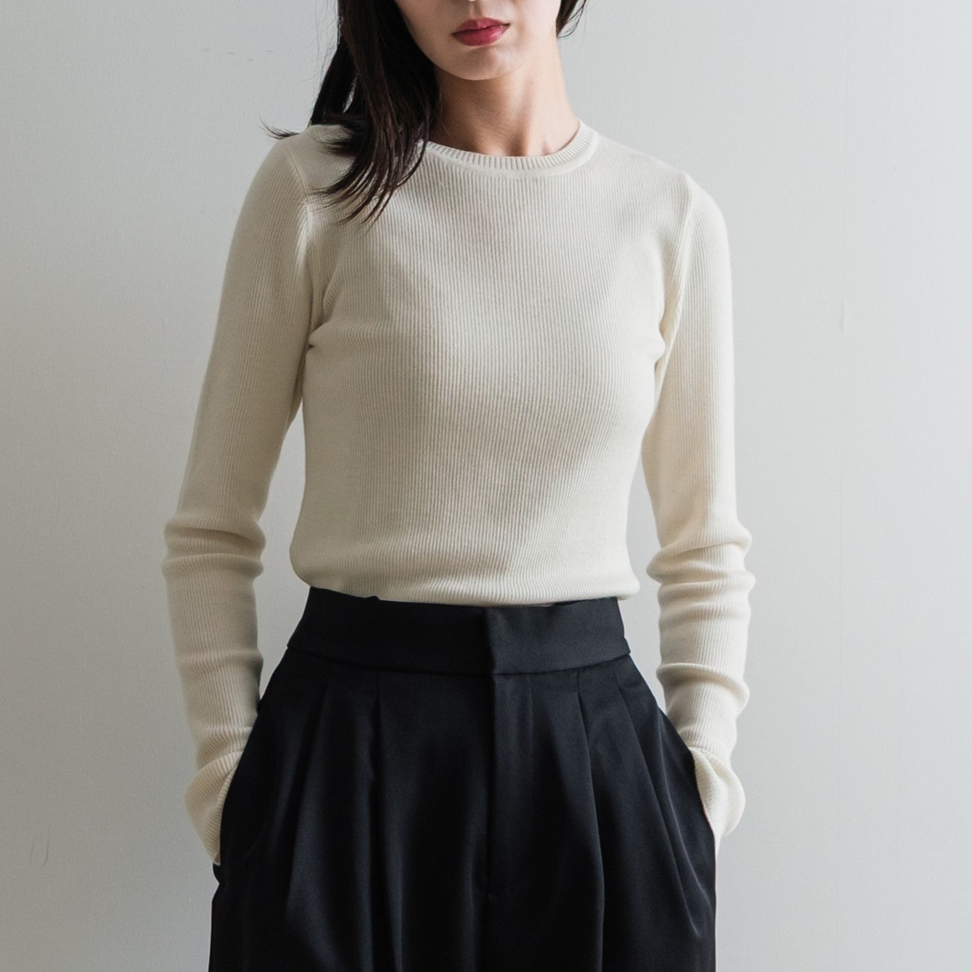 STH  カシミヤシルク クルーネックリブプルオーバー