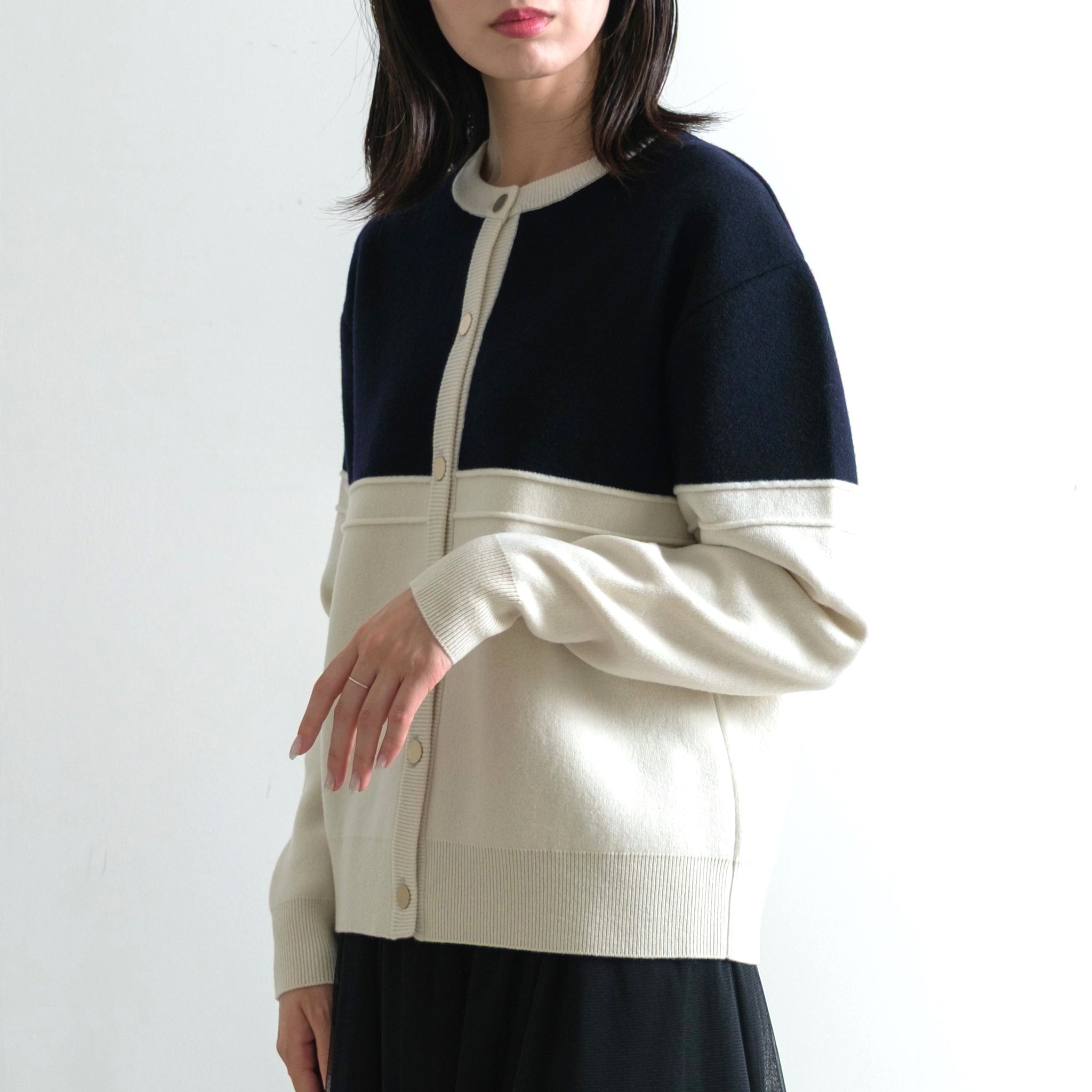 CAPRI ウール カラーブロック カーディガン